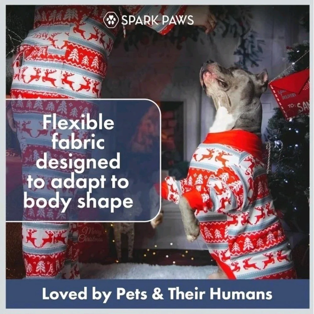 Spark Paws Dog Pajamas Sz 3XL Red Holiday Reindeer Print 30